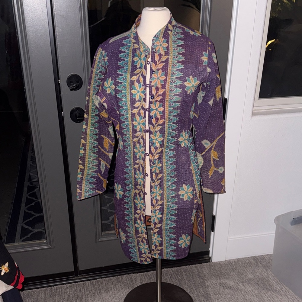Purple Floral Embroidered Long Jacket